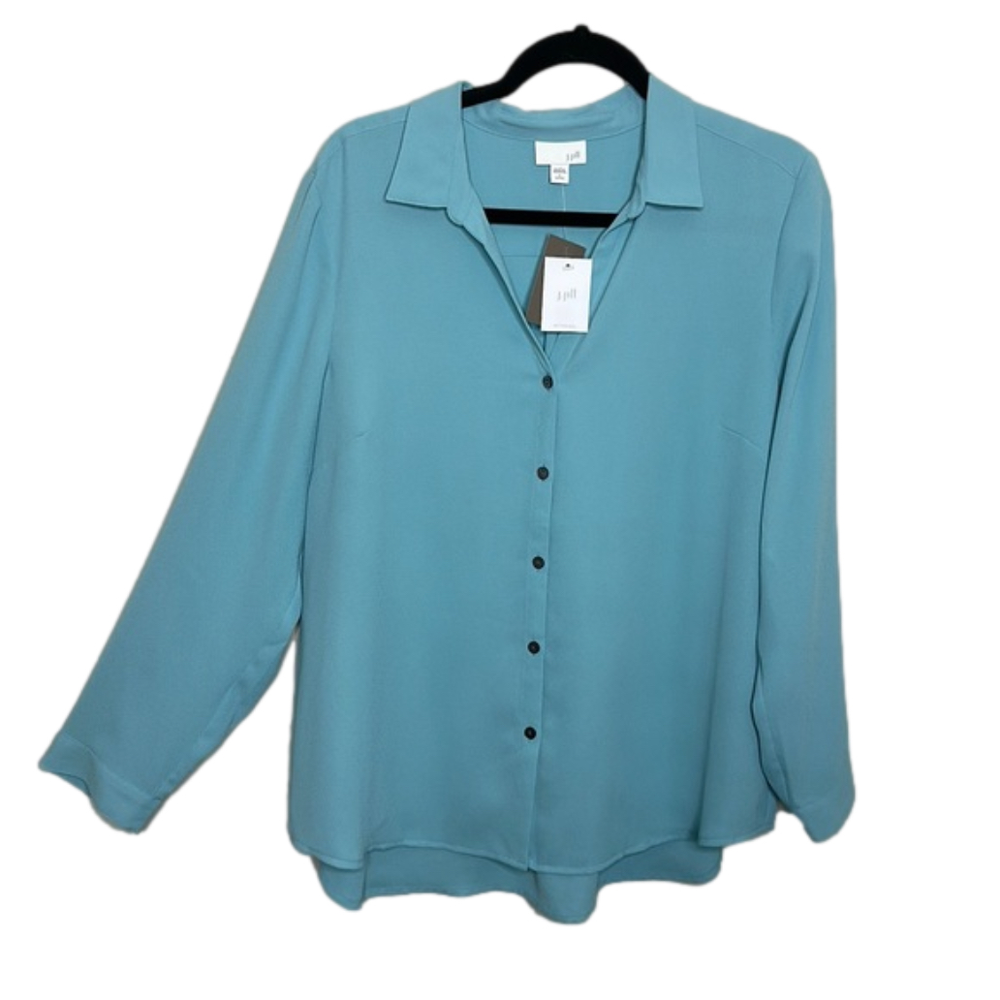 T14 J. Jill Career wear Emerald Blue Button Down New with Tags Sz Large Petite